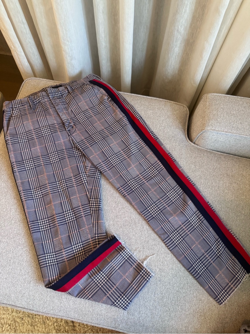 Mother Plaid Pants with Red & Navy Side Stripe-29